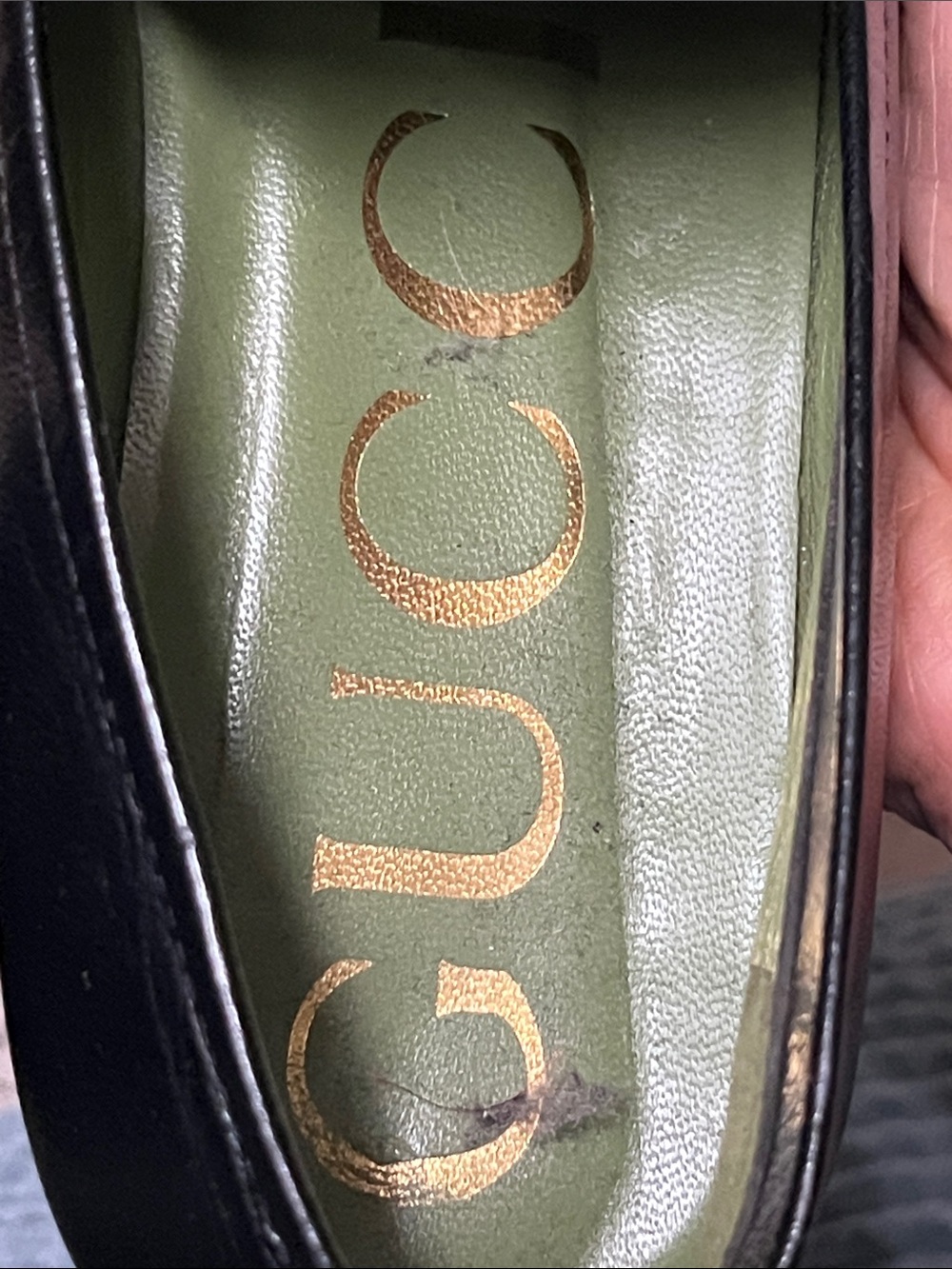 Gucci Black Leather Loafers with Gold Horsebit and Green Insole - Picture 5 of 10